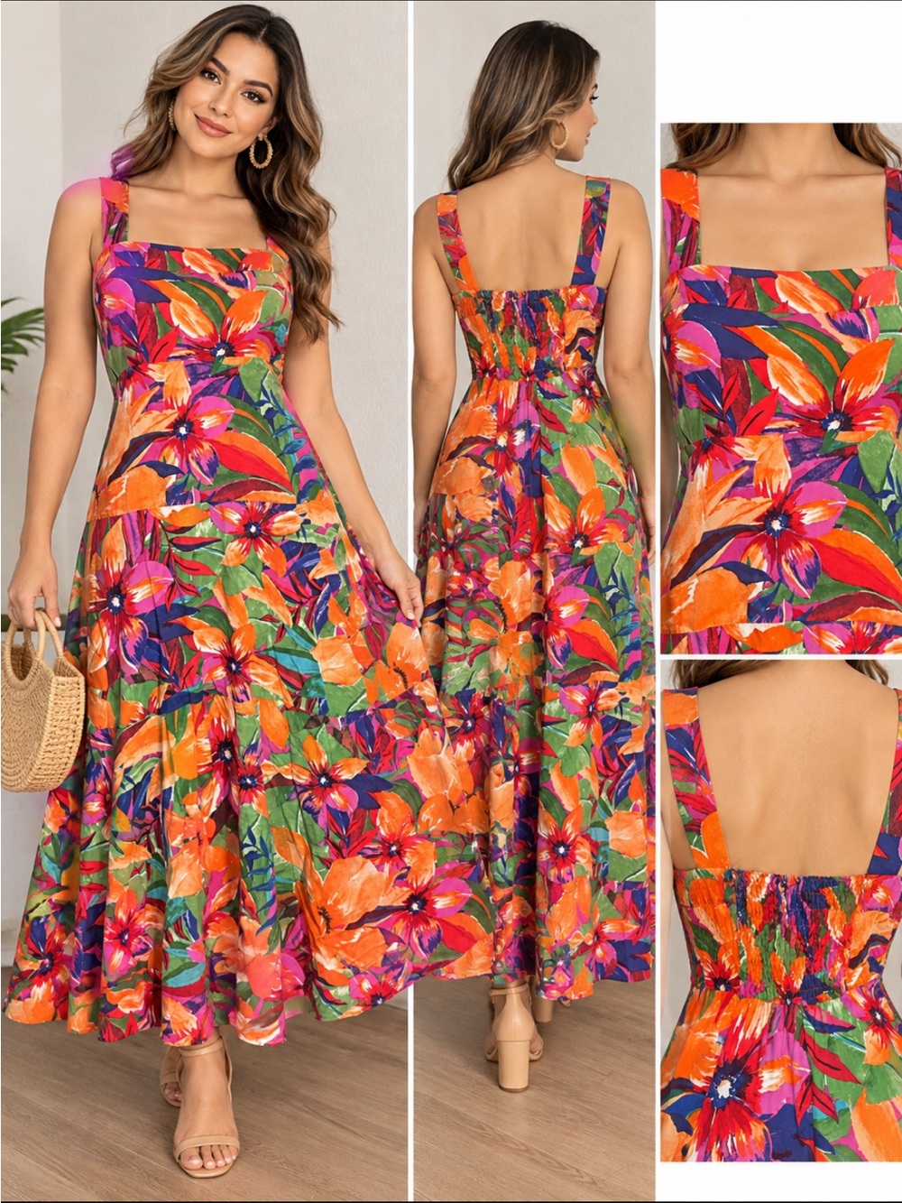 MSK Orange, Green & Purple Tropical Maxi Dress